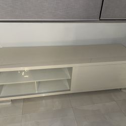 Glossy white TV Stand Media Console Sliding glass Door