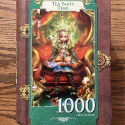 Master Pieces Tea Party Time 1000 Piece Jigsaw Puzzle In Collectible Book Shaped Box with Magnetic Closure, Disney Alice In Wonderland *NEW & Unused*