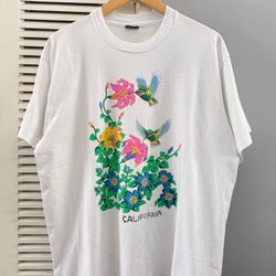 Vintage 90’s Floral Hummingbird California Souvenir Nature T-shirt
