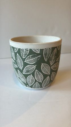 Green Ceramic Planter with Leaf Pattern
