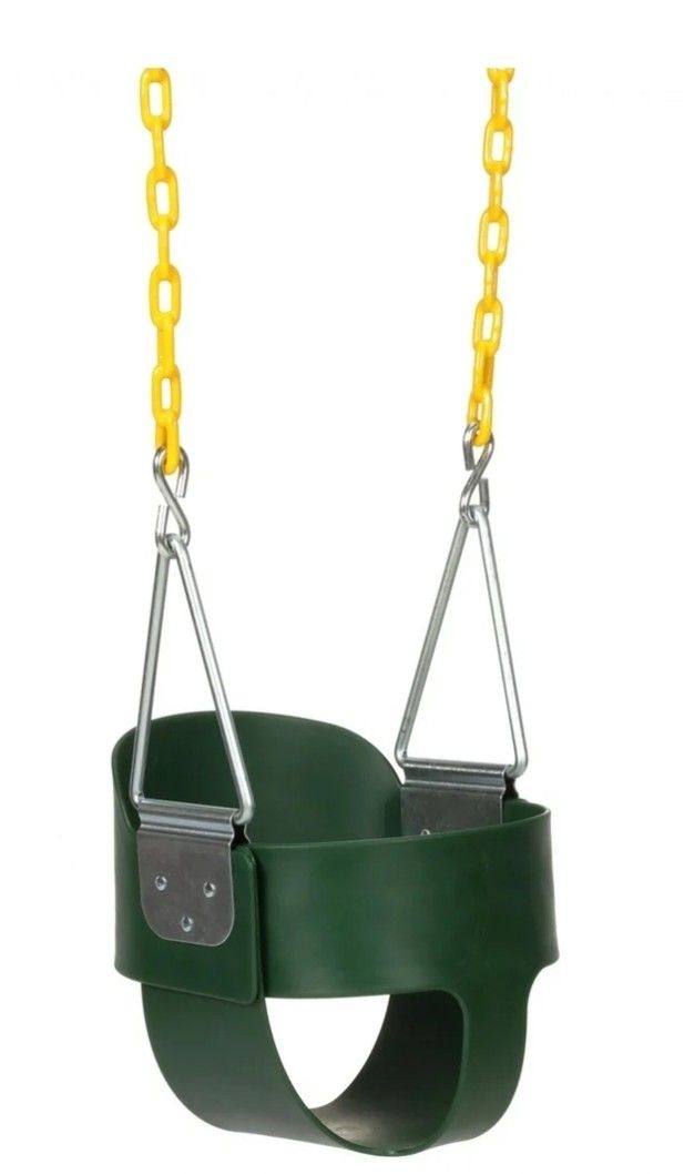Heavy-Duty Green High Back Toddler Swing – Infant Bucket Swing Seat with Coated Chains