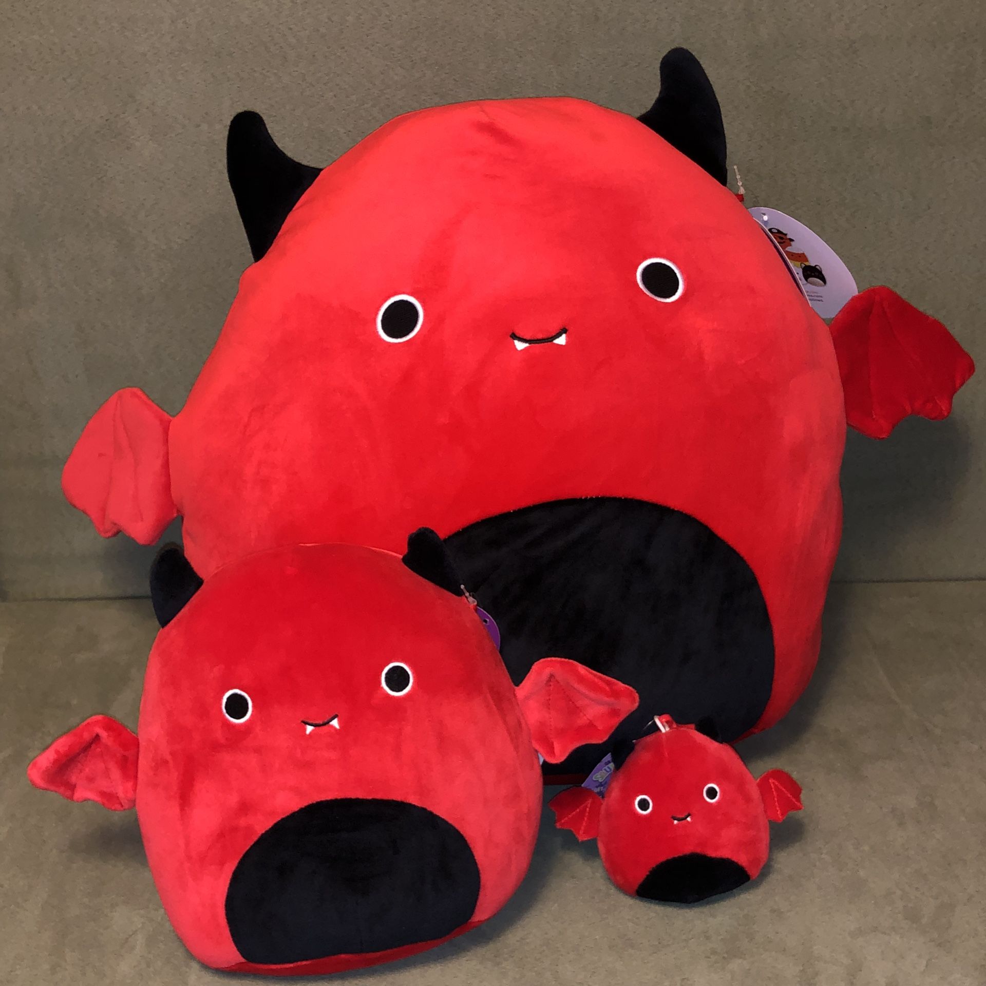 Squishmallow Halloween Dante the Devil Bat Lot of 3, 16", 8", Clip, All NWT