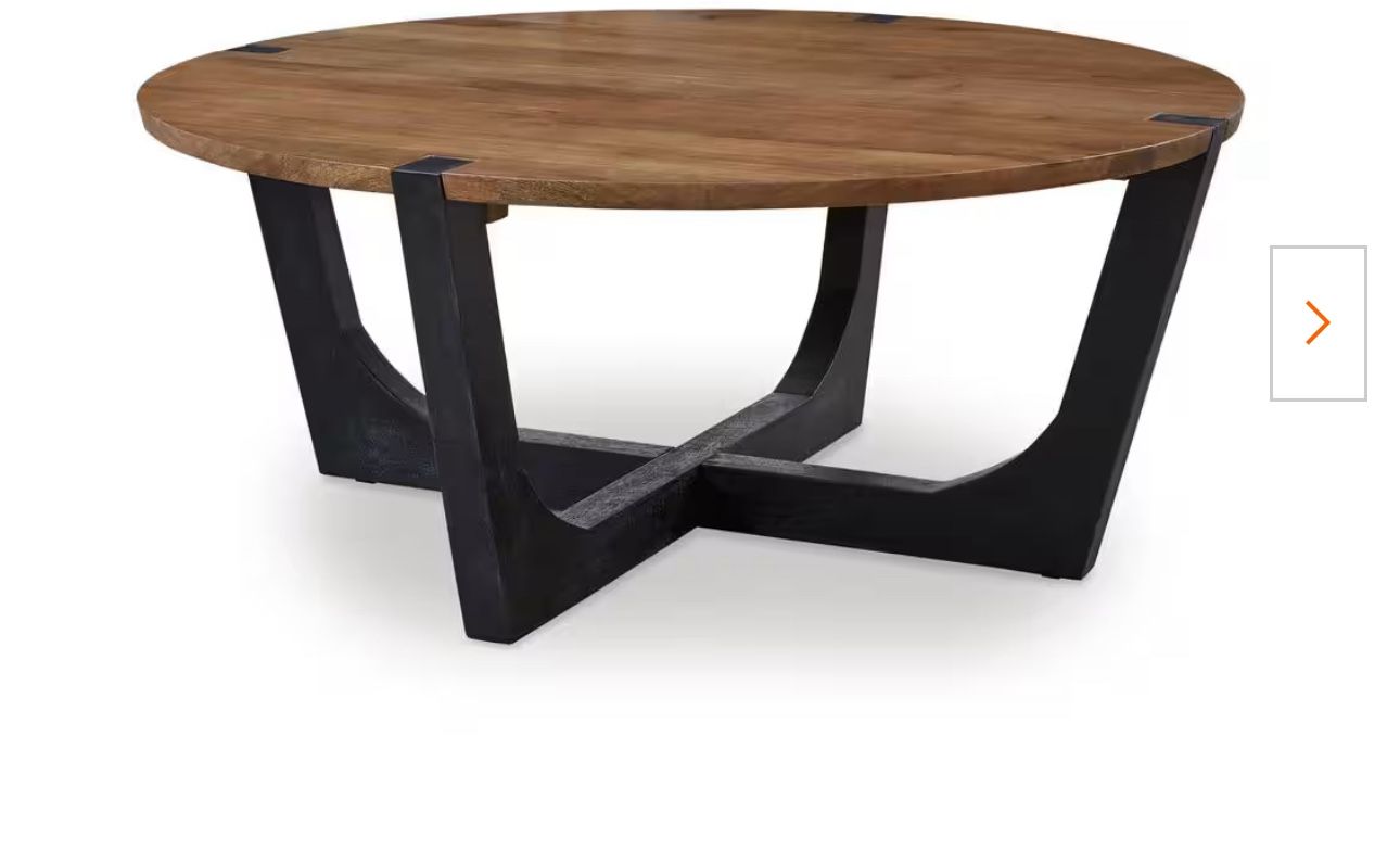 Hanneforth 44.25 in. Brown/Black Round Wood Coffee Table