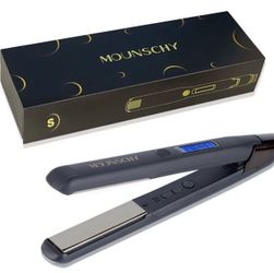MOUNSCHY Titanium Flat Iron 1 Inch Professional Hair Straightener and Curler with LCD Control, Adjustable Temperature 200-460 ℉ Dual Voltage Fast Heat