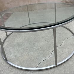 Beautiful 36 inch Wide Glass and Metal Coffee Table