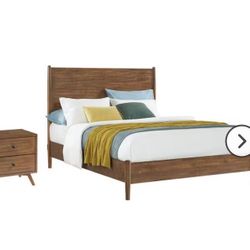 Queen Bed Set – Mid-Century Modern Style + Comfy Mattress!