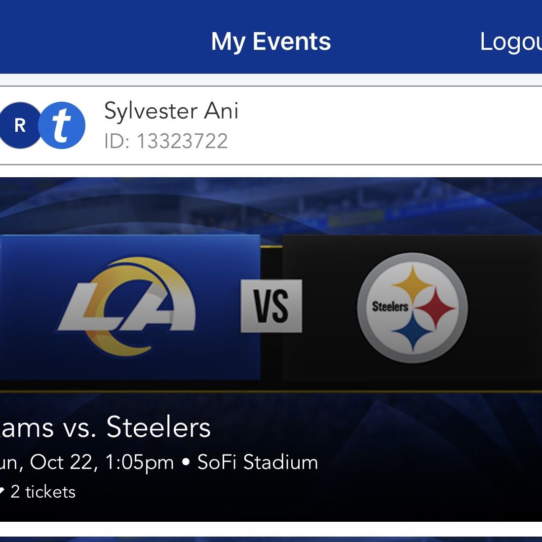 Rams Vs Steelers Row 16 Section 312 Seat 14,15. (price Per Ticket)