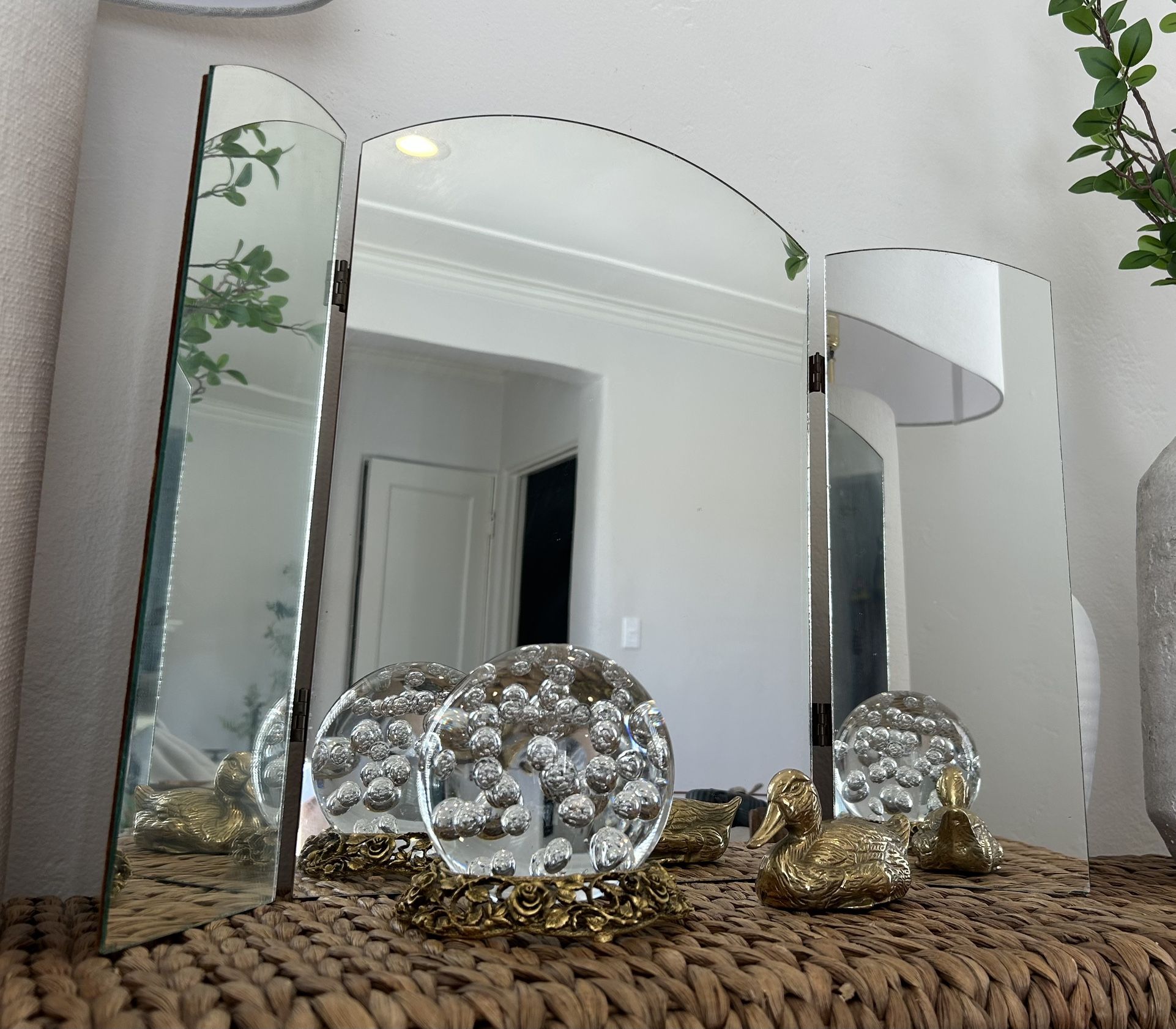 Original Art deco Mirror 3 Hanging Or Table Top Vanity Mirror Collectible Rare Antique Retro