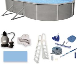 Belize 15-ft x 30-ft Oval 52-in Deep 6-in Top Rail Above Ground Swimming Pool Package