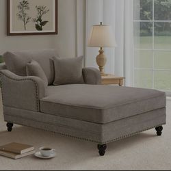 Aglaea Ash Brown Chenille Upholstered Double Arm Sofa 3-Level Adjustable Backrest Chaise Lounge Chair with Pillows