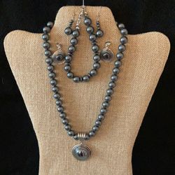 Swarovski pearl, sterling silver, & Hematite set