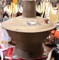Vintage Antique Copper/Brass Charcoal Brazier Stove – Large Decorative Japanese/Asian Style