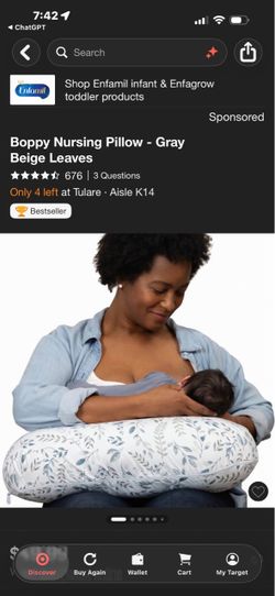 Boppy Nursing Pillow – Gray Beige Leaves