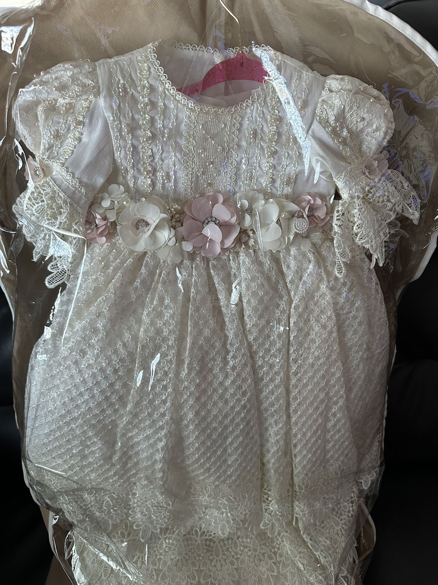 Baptism Christening Size 2T  Dress  Gown | Pink / Ivory With Hat