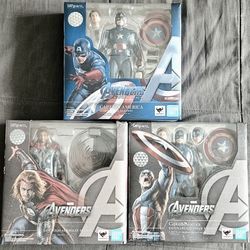 SH figuarts Thor, Captain America, and Endgame Captain.