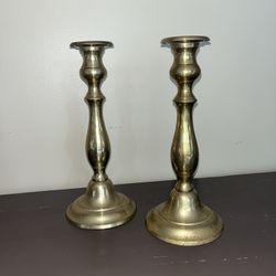 Vintage Solid Brass Candlesticks – 10" Tall – Excellent Condition