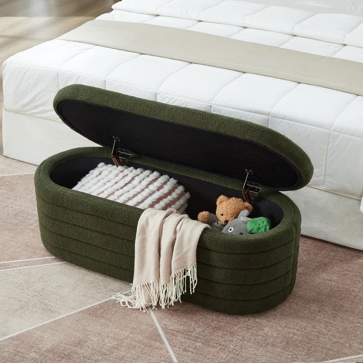 New Modern Green Oval Storage Bench, Living Room Storage Bench. Toy Storage
