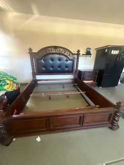 Cal King Size Poster Bed Frame Dark Wood