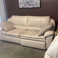 Light Leather Double Recliner Sofa