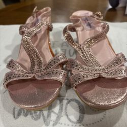 Girls-Pink Rhinestone Glitter Heel Dress Sandals