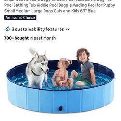 XXL size (63”) - Jasonwell Foldable Dog Pool Collapsible Hard Plastic Dog Swimming Pool Portable Kiddie Pool Pet Pool Doggie Wading Pool Bath Tub for 