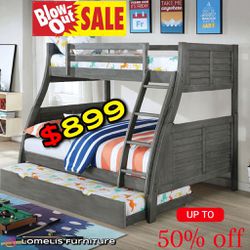 Twin/Full/Twin l Antique Gray Hoover Collection Bunk bed w. Orthopedic Mattresses Included 