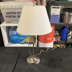 Contemporary Table Lamp with shade in satin chrome finish. Includes Bulb!!!24.5”H x 14”W (Located at Oakey and Decatur 89146)