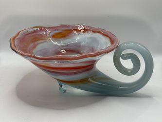 Mid Century Modern MCM Art Glass Ozark Hand Blown Sooner Bowl Cornucopia Vintage