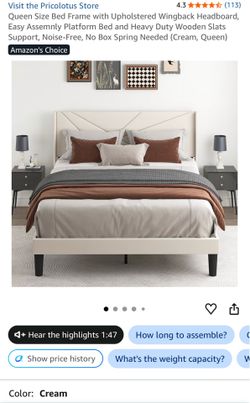 Queen Size Bed Frame with Upholstered Wingback Headboard, Easy Assemnly Platform Bed and Heavy Duty Wooden Slats Support, Noise-Free, No Box Spring Ne
