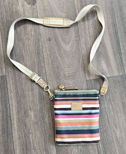 2008 Coach Legacy Heritage Multi-Stripe canvas crossbody swingpack bag $30