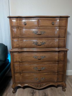 Vintage French Provincial Carved Wood Tallboy Dresser - A.A. Cohen