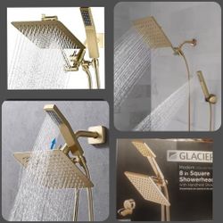 Chrome Gold Dual Showerhead With Handheld Shower Wand