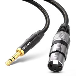Tisino Female XLR to 1/4'' TRS Microphone Cable, 6.35mm Stereo Jack to 3-pin XLR Female Balanced Interconnect Micphone Cable - 15FT