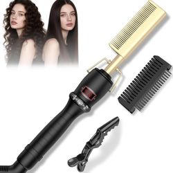 Hot Comb Electric for Wigs,410°F Hot Comb for Black Women Hair,12 Temp Settings Hair Straightener,Portable & Double Voltage for Travel & Home