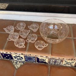 Vintage Midcentury Punch Bowl And Cups