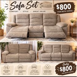 2-Piece Reclining Sofa and Loveseat Set