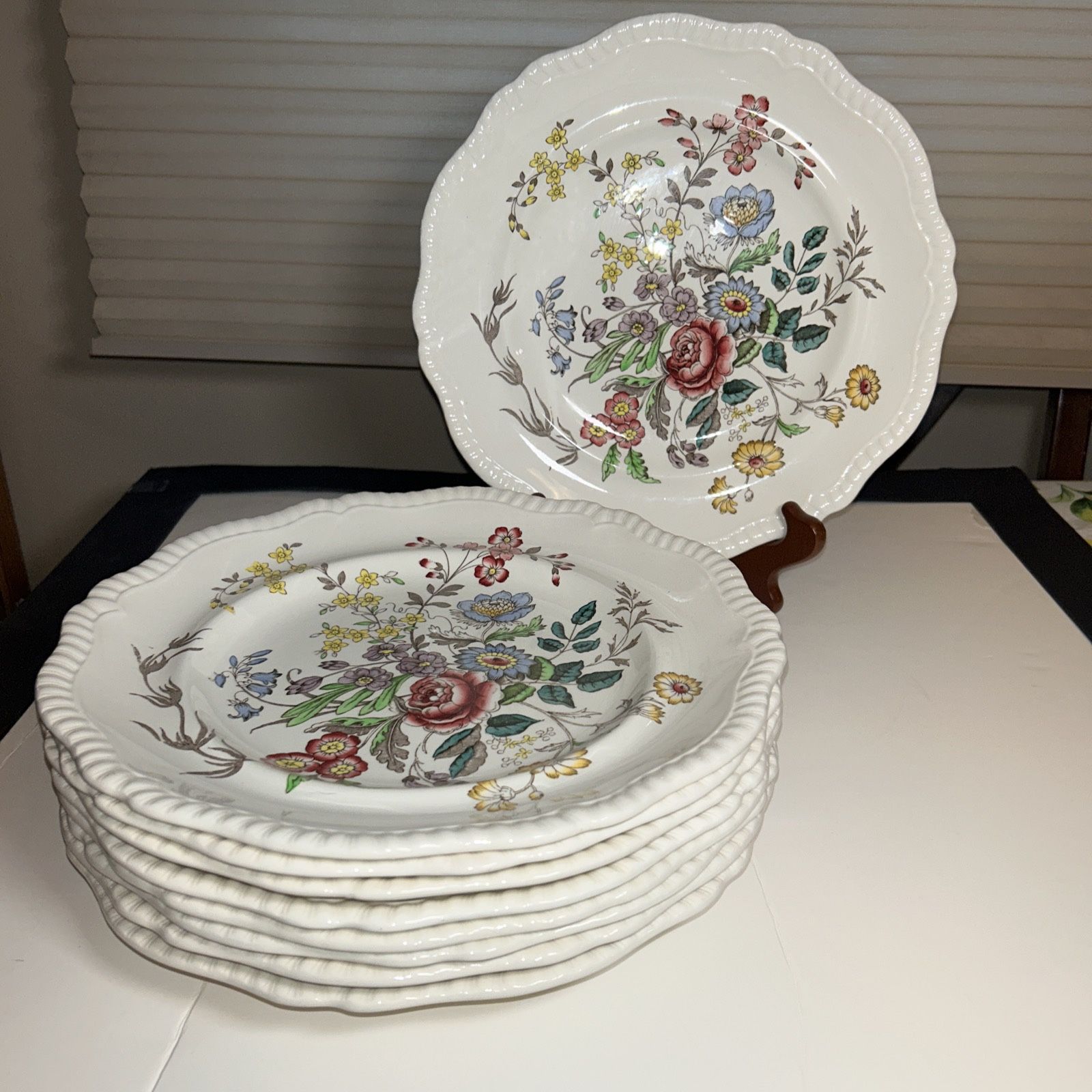 Vintage Spode Copeland Romney Gadroon Shape Dinner Plate Set of 9 Floral Excellent condition, see photos for details (G4)