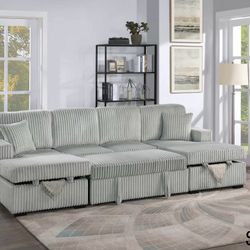 Corduroy Sectional Sleeper Sofa Pull Out Bed With Storage