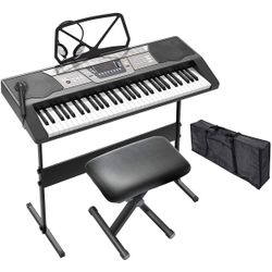 Full Size NEW LAGRIMA LAG-450 61 Key Portable Electric Piano Keyboard w/Headphones, H Stand, Stool, Bag, Music