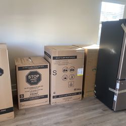 GE Stainless Steel Kitchen Appliances with Washer/Dryer Set