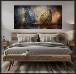 Gold Leaf Wall Decorations Large Prints Black Painting Wall Art for Bedroom Dining Home Office 59"L x 29"W