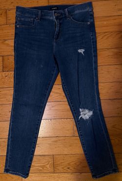 Express Jeans Womens Blue Skinny Mid Rise Distress Medium Wash Denim SIZE 11