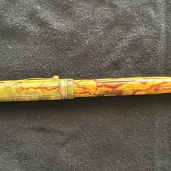 1920s Sheaffer Flat Top Fountain Pen - 14K Gold Nib - Marbled Green/Gold /