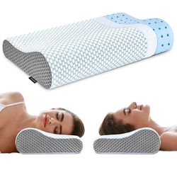 Contour Memory Foam Bed Pillows for Sleeping, Ergonomic Pillow for Neck and Shoulder Pain Relief, Orthopedic Cervical Pillow for Side Back Stomach Sle