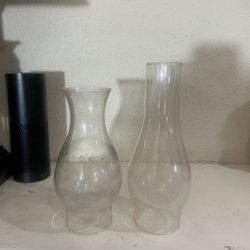2 clear glass lamp shades chimneys ie oil lamp, vintage lamps etc
