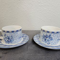 Hallmark Sakura Akana Blue White Ceramic Cup & Saucer Set
