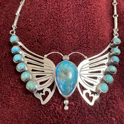 Sterling Silver &Turquoise Butterfly Necklace 