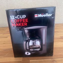 mueller 12-cup drip coffee maker machine with anti-drip system, permanent filter, glass carafe, and auto keep warm function