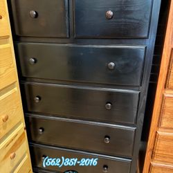 Dark Brown Tall Six Drawer Chest Dresser