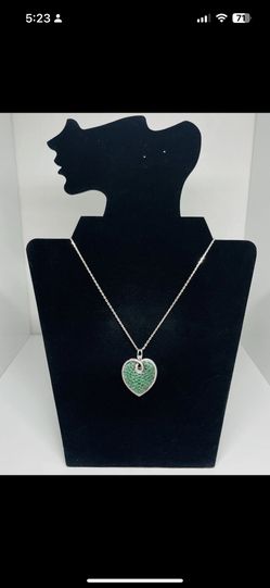 Saint Patrick Vibing 925 Sterling Silver Green Emerald Heart Pendant Necklace
